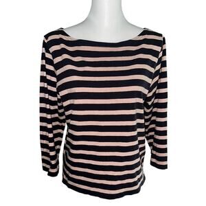 J. Crew Pink and Blue Striped 3/4 Sleeve Top Size Medium